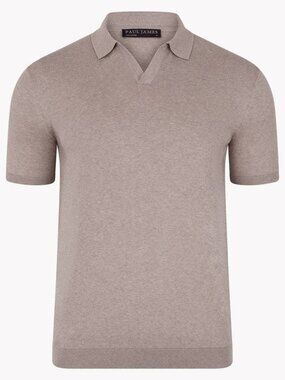 Paul James Tan Buttonless Short Sleeve Knit Polo